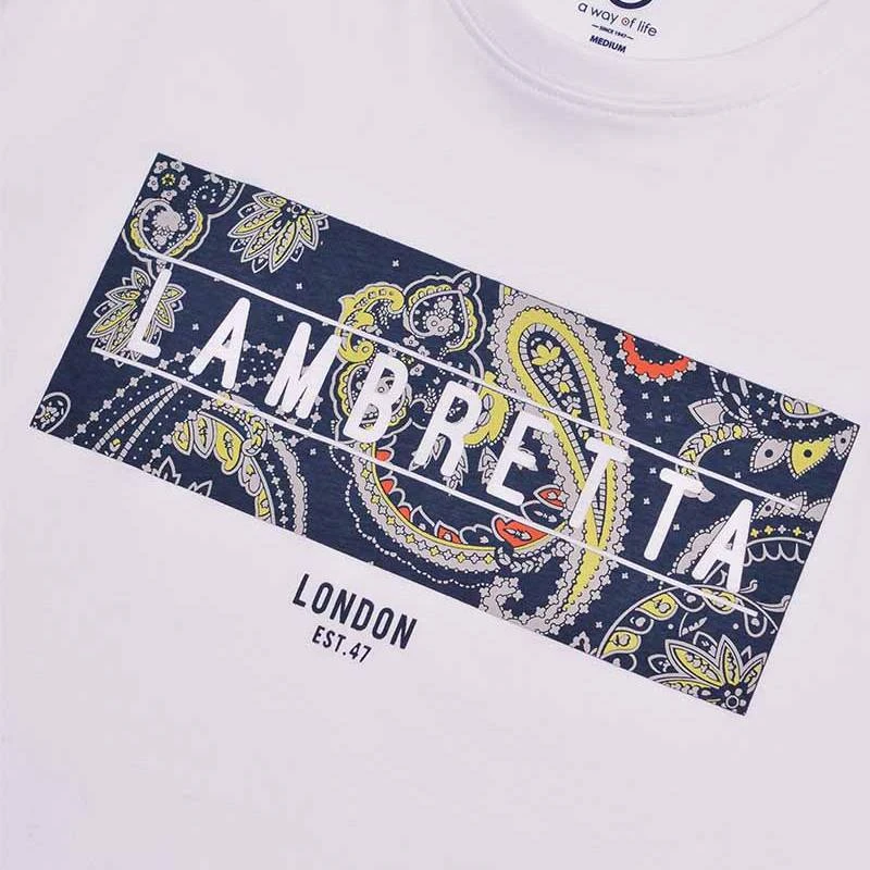 Lambretta Paisley Box Hommes T-shirt SS1015-BLANC 2 Lambretta Paisley Box Hommes T-shirt SS1015-BLANC – Image 2